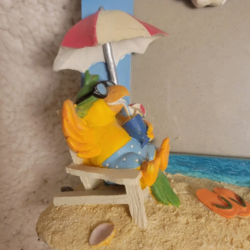 Unbranded Beach Picture Frame Tropical 4x6 Blue EXCELLENT Parrot Palm Tree 3D
